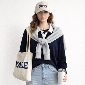 Gap Cropped Rugby Polo Shirt Navy White Collar | XL